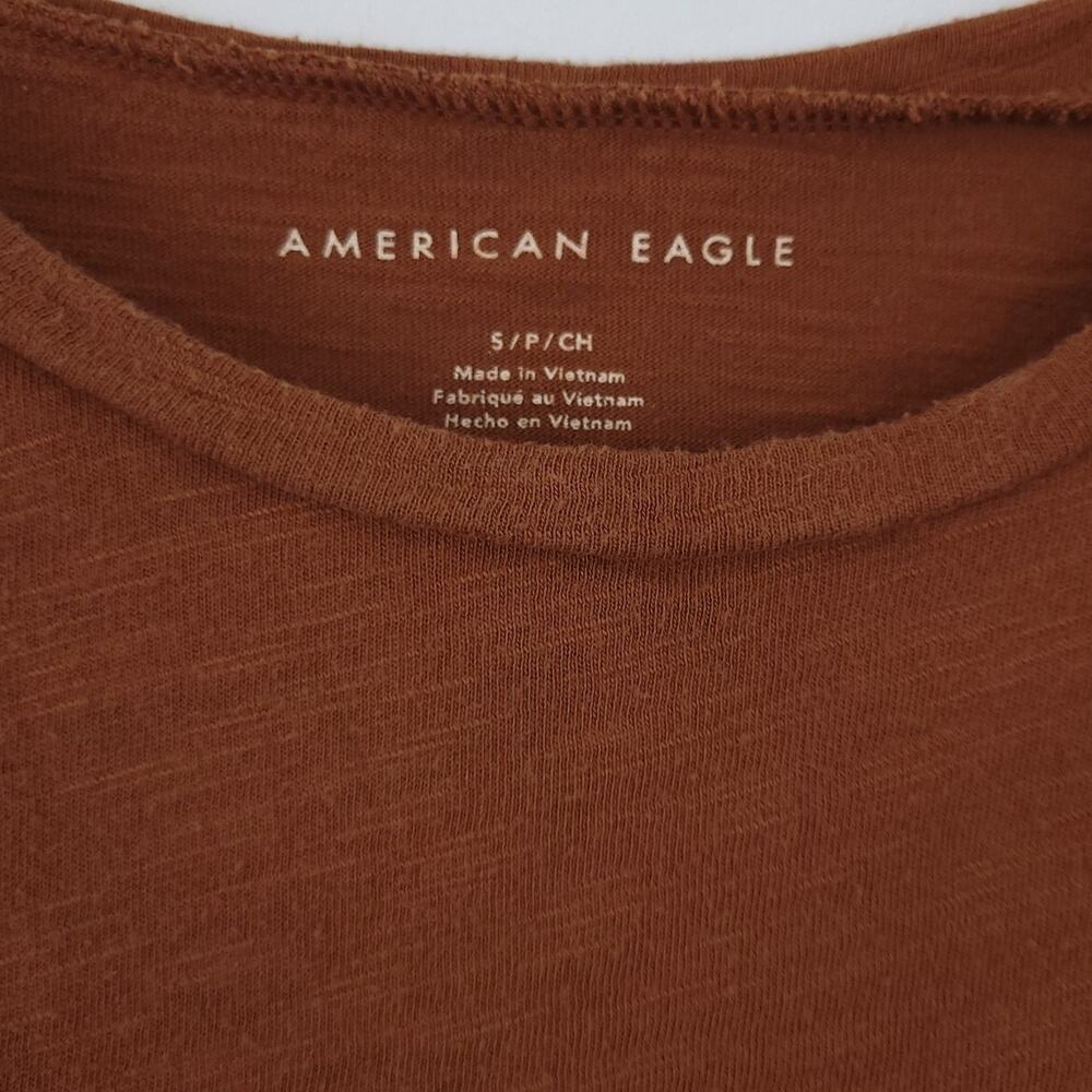 American Eagle Brown Long Sleeve Tee Small, Cotton Modal Blend Casual Top Comfy - Picture 3 of 4